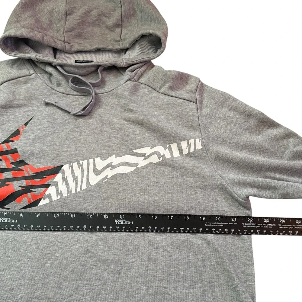 Nike Dri-Fit Gray Hoodie Large Zebra Swoosh‎ Pullover Sweatshirt